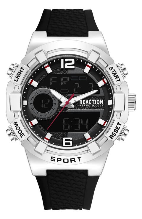 Analog & Digital Display Silicone Strap Watch, 46mm