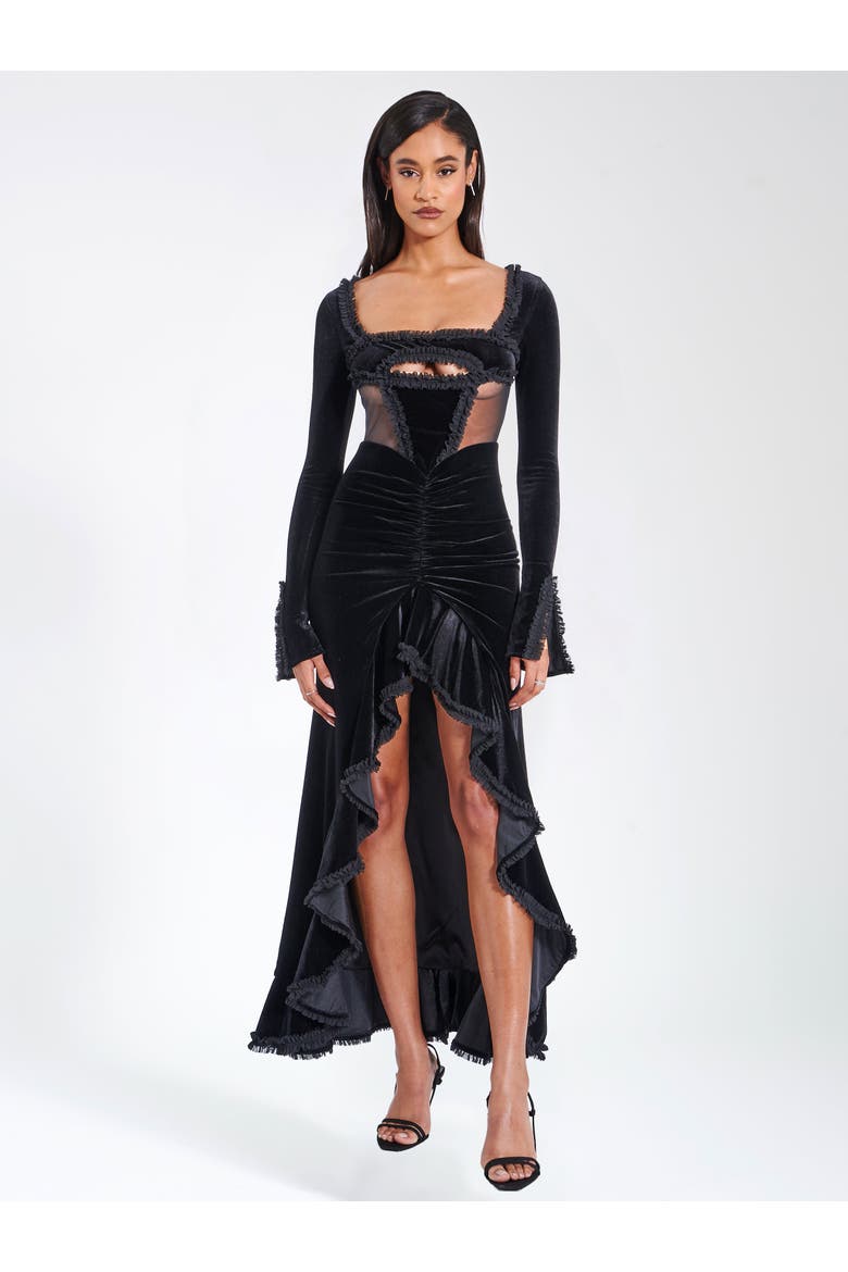 Maeve Velvet and Mesh Long Sleeve Maxi Dress, Alternate, color, Black