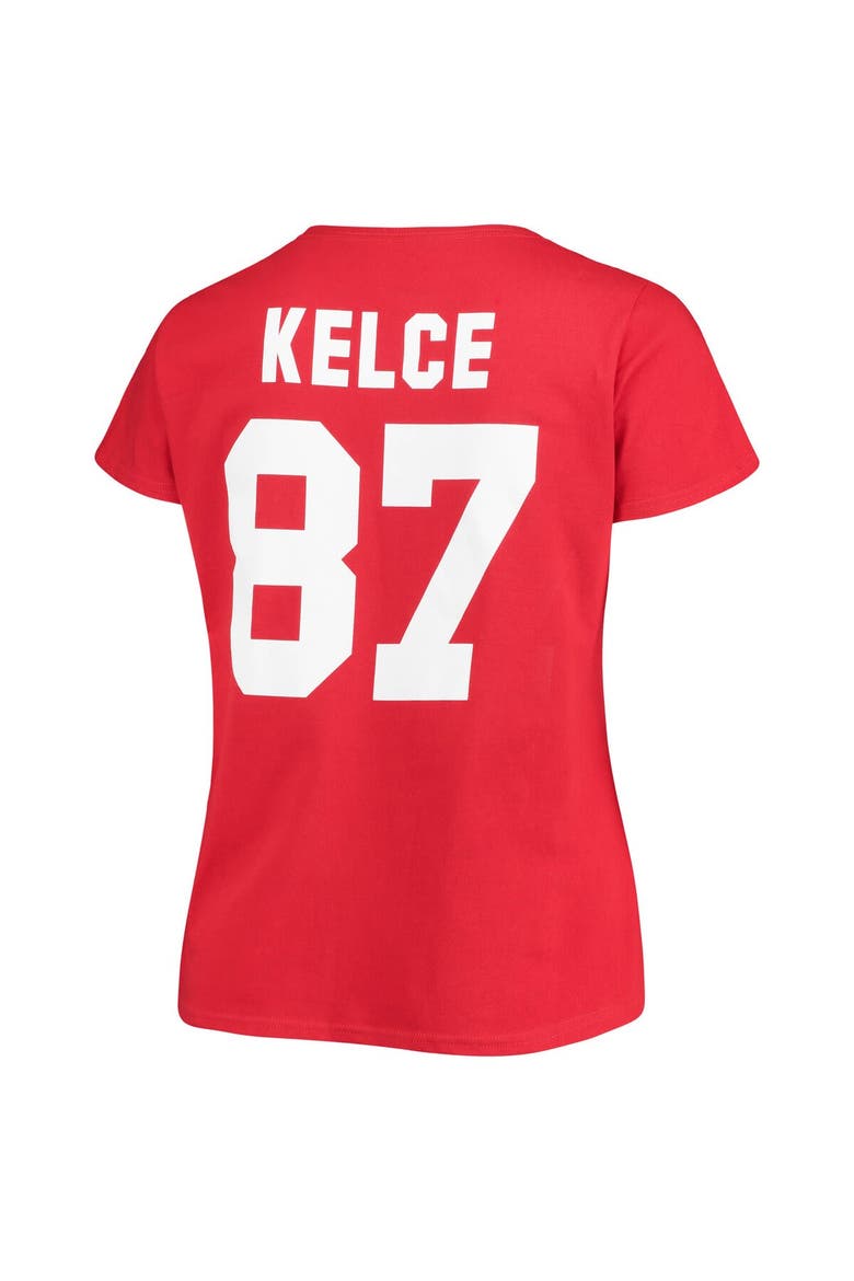 Women's Travis Kelce Red Kansas City Chiefs Plus Size Fair Catch Name & Number V-Neck T-Shirt, Alternate, color, Red