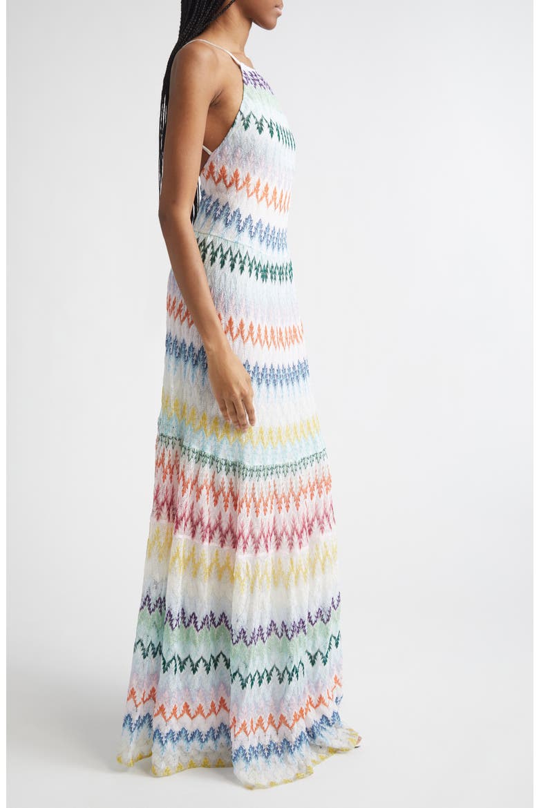 Metallic Zigzag Raschel Knit Maxi Dress, Alternate, color, MULTICOLOR ON WHITE BASE