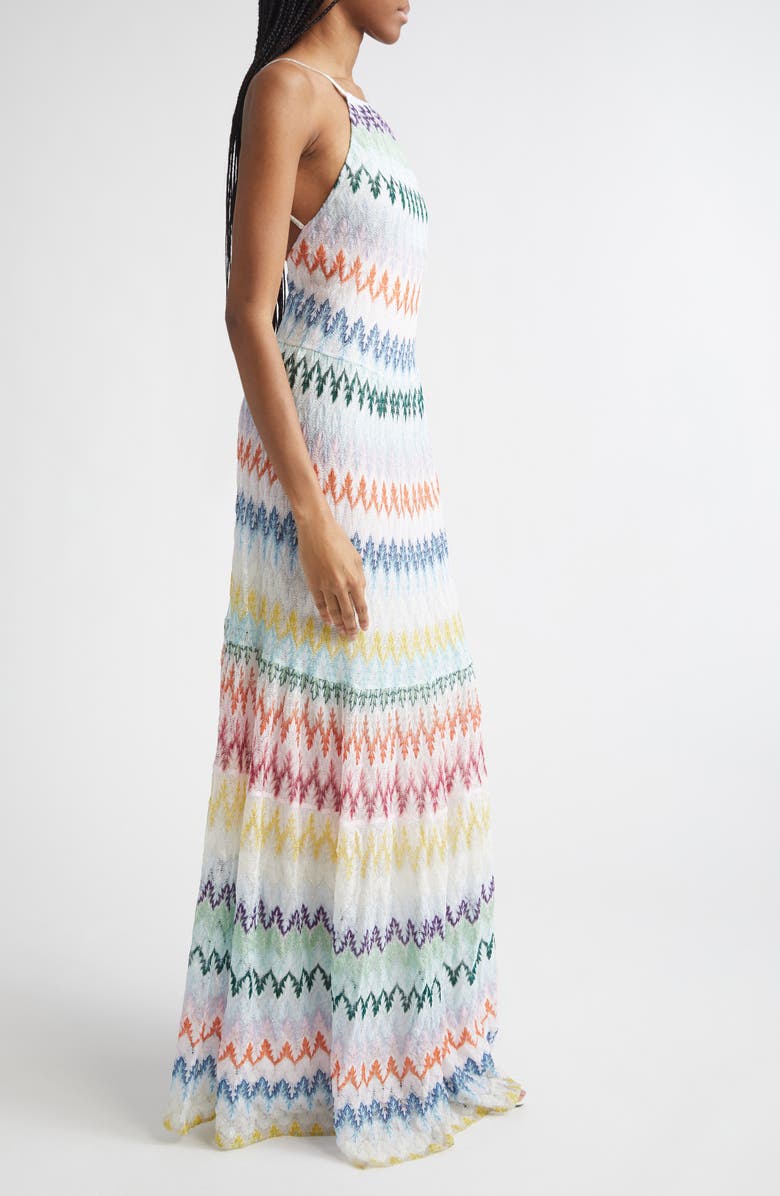 Missoni Metallic Zigzag Raschel Knit Maxi Dress, Alternate, color, Multicolor On White Base
