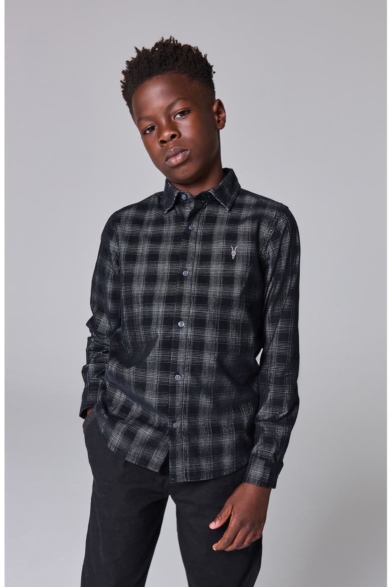 Kids' Check Long Sleeve Cotton Button-Up Shirt, Main, color, BLACK