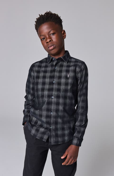Kids' Check Long Sleeve Cotton Button-Up Shirt