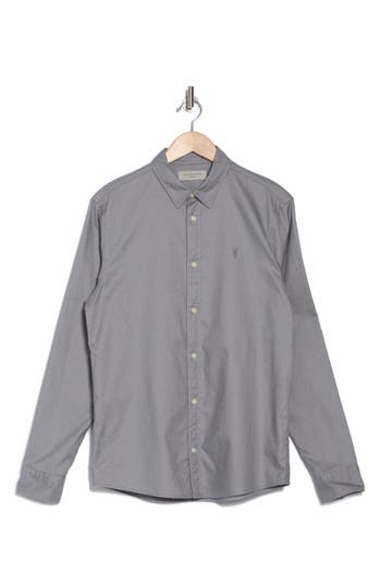 Allsaints Azur Long Sleeve Cotton Button-up Shirt In Ash Grey
