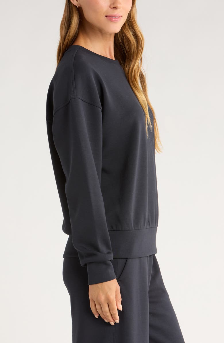 Zella Ultrasoft Boxy Crew Sweatshirt, Alternate, color, Black