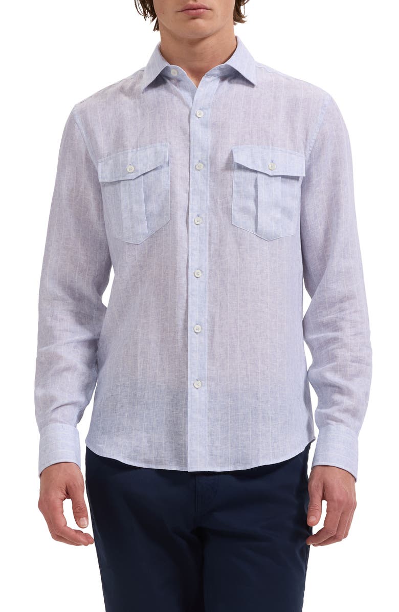 Bugatchi Jasper Linen Blend Button-Up Shirt, Main, color, Air Blue