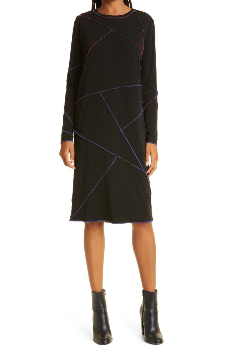 Long Sleeve Matte Jersey Dress, Main, color, BLACK
