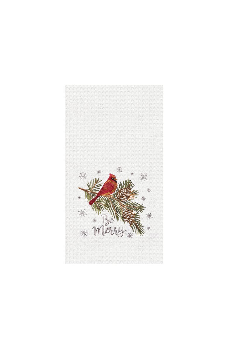 C&F Home Be Merry Cardinal Embroidered Waffle Weave Kitchen Towel, Main, color, White