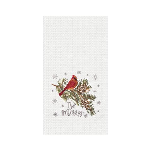 Be Merry Cardinal Embroidered Waffle Weave Kitchen Towel