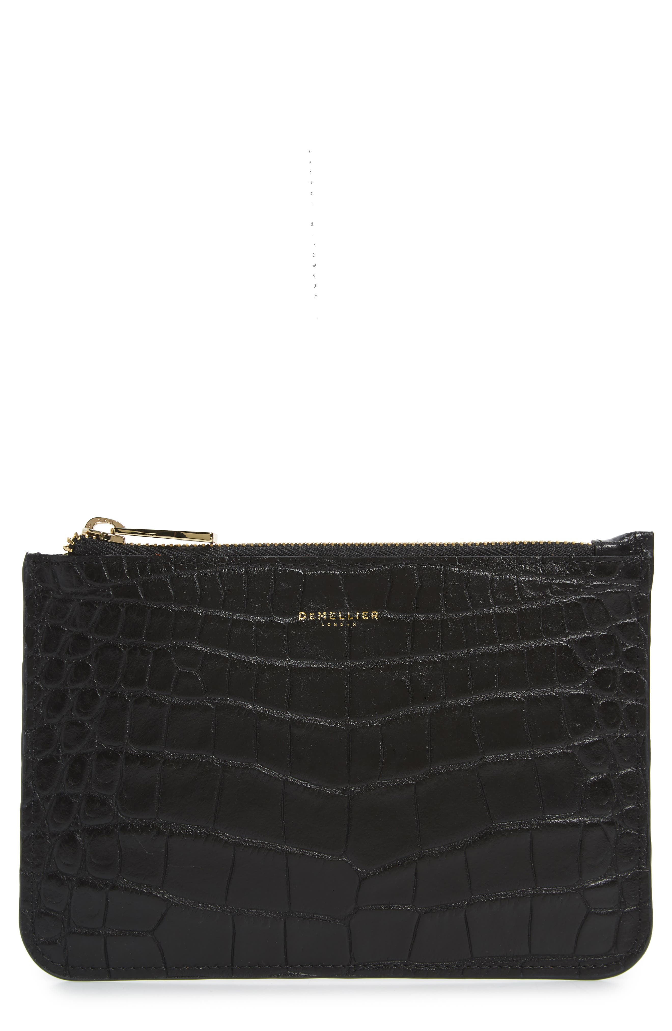 DeMellier Brooklyn Croc Embossed Leather Clutch, Main, color, 
