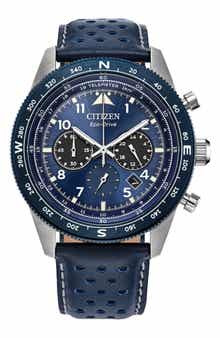 Citizen Eco-Drive Leather Strap Chronograph Watch, 43mm