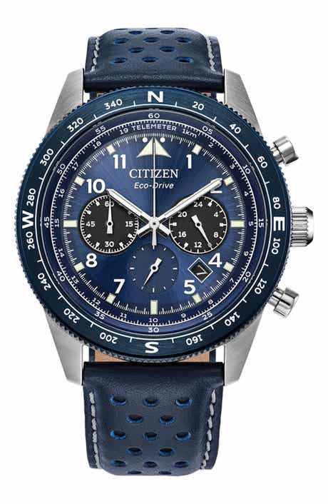 Citizen Eco-Drive Leather Strap Chronograph Watch, 43mm