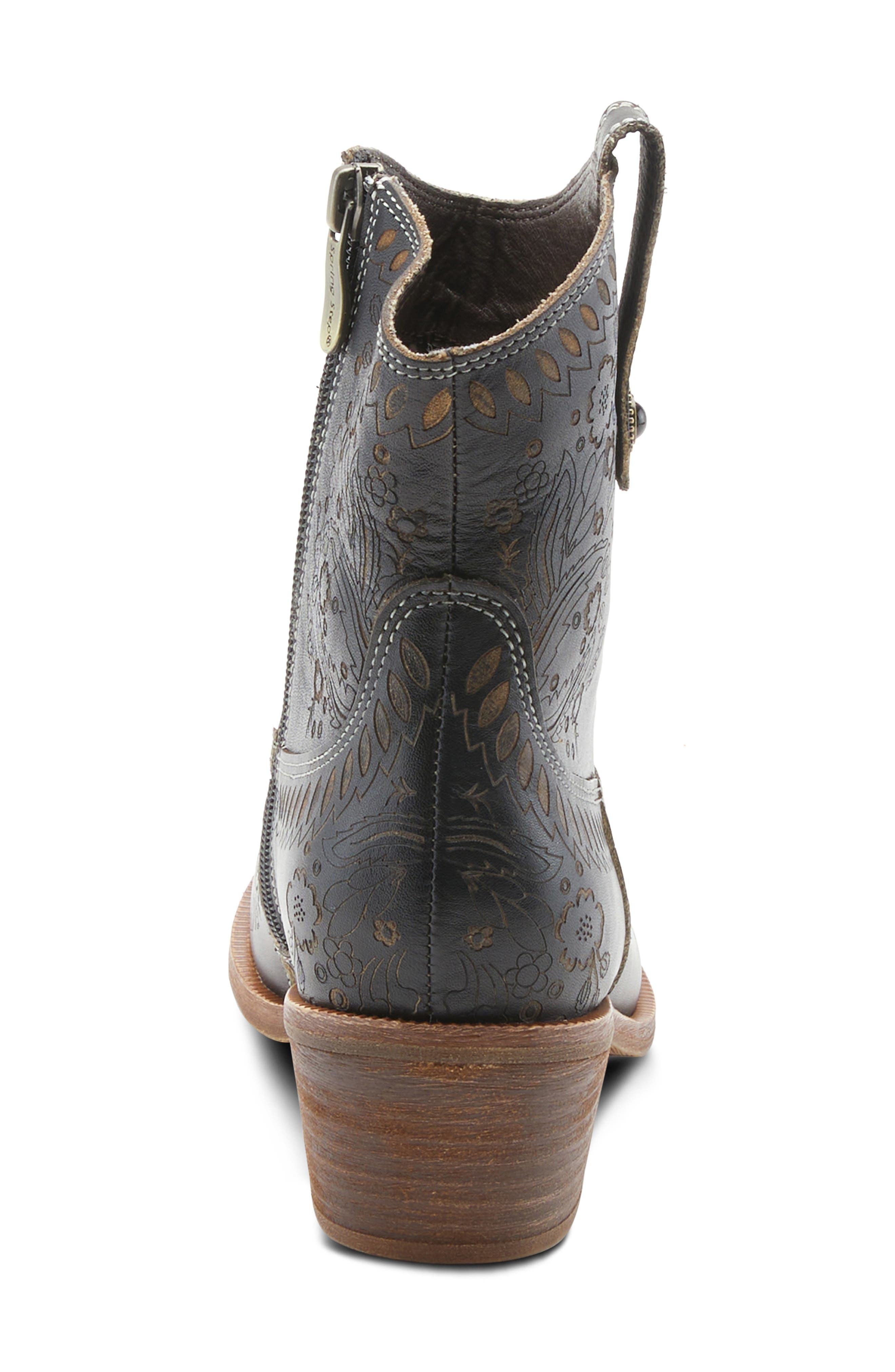 L'Artiste by Spring Step Galop Embossed Floral Leather Bootie, Alternate, color, 