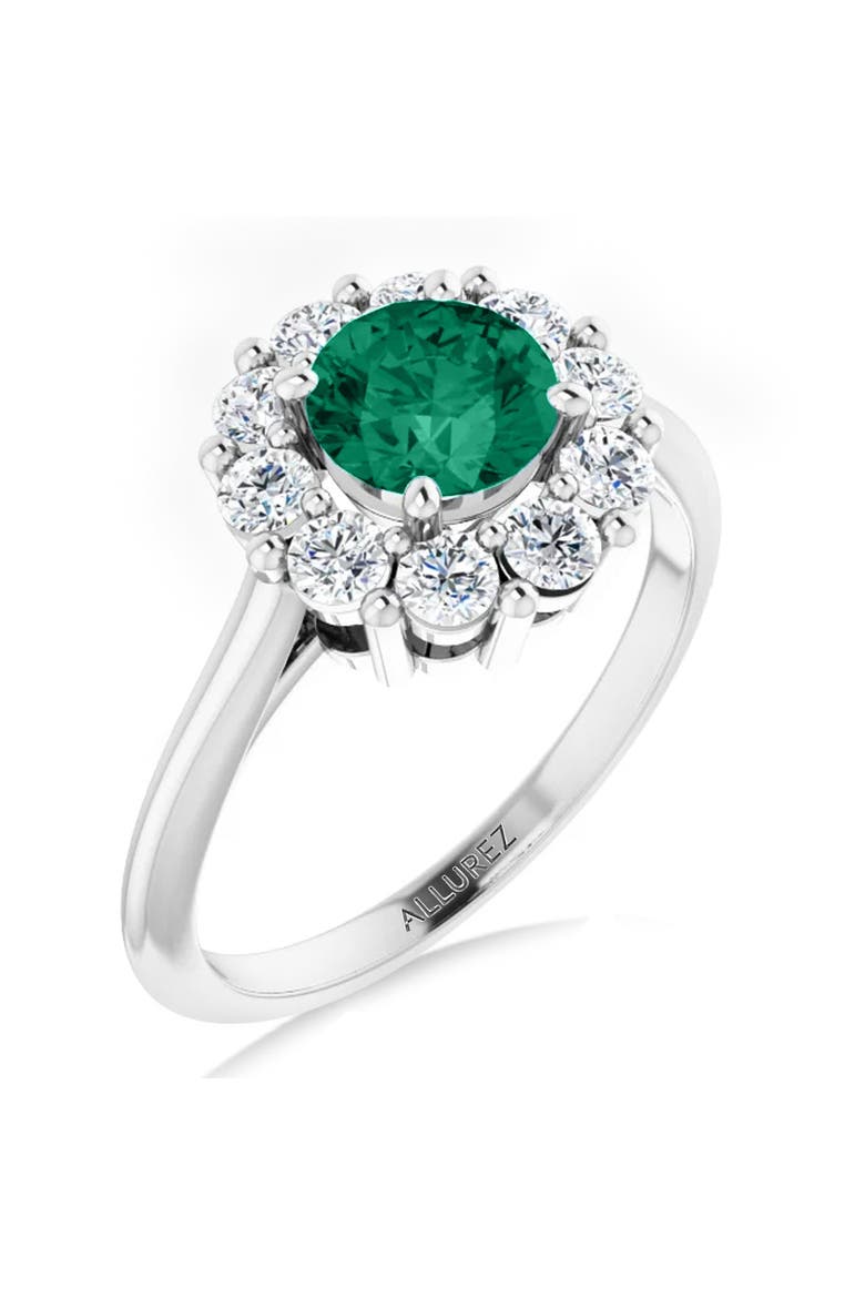 Round Lab Emerald & Diamond Halo Ring 14K 1.28ct, Alternate, color, Emerald/White Gold