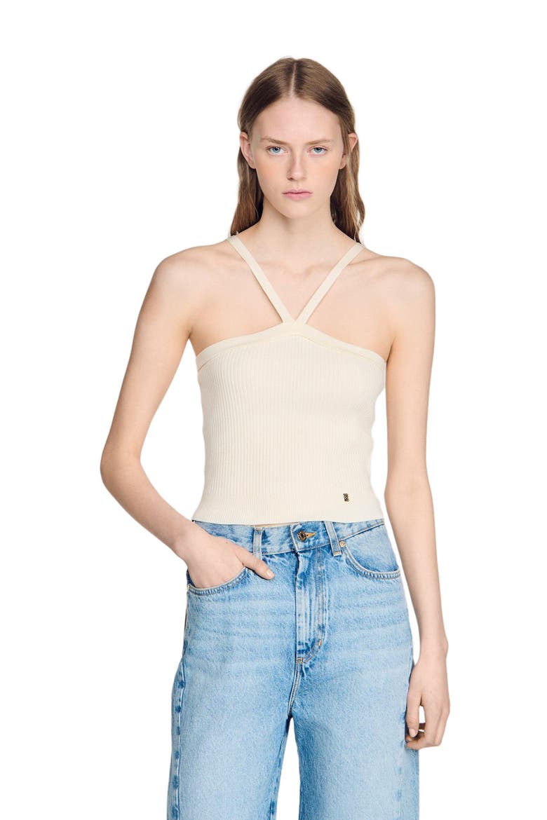 Short ribbed knit top, Alternate, color, Ecru
