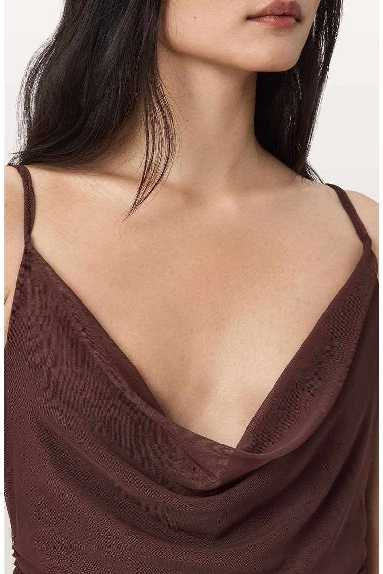Bea Asymmetric Hem Mesh Midi Dress, Alternate, color, BITTER BROWN