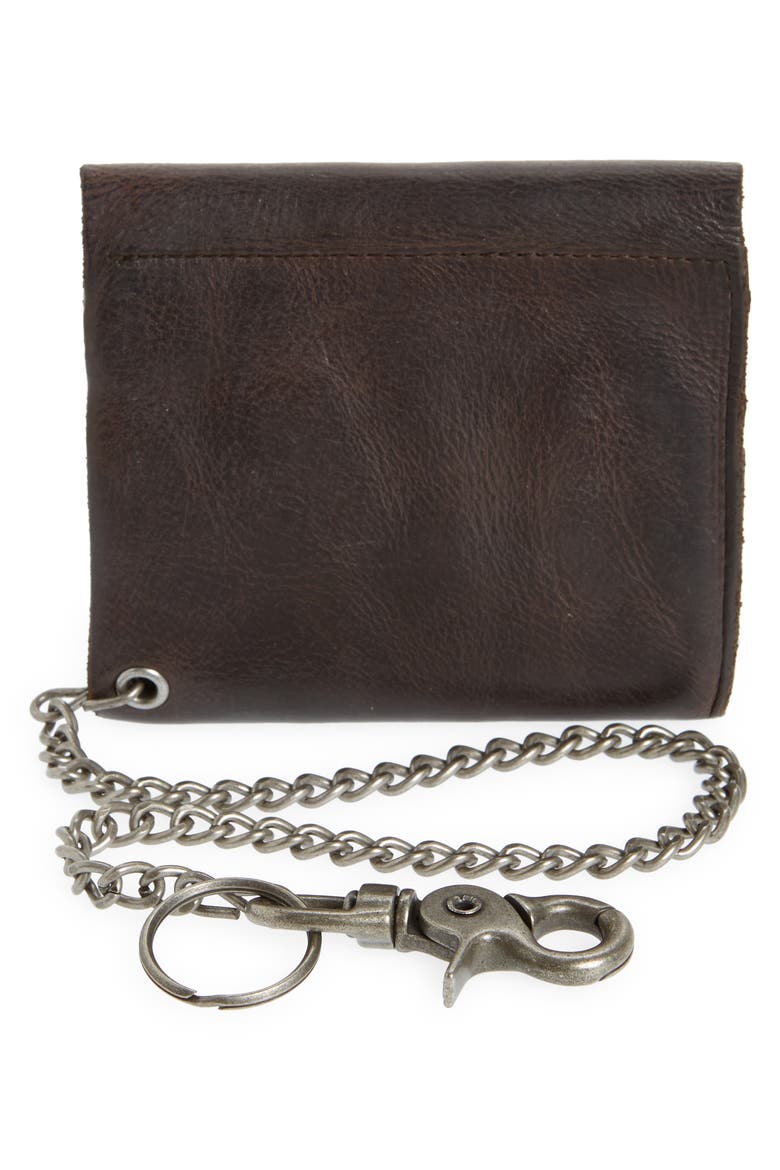 Concho Leather Chain Wallet, Alternate, color, DARK BROWN