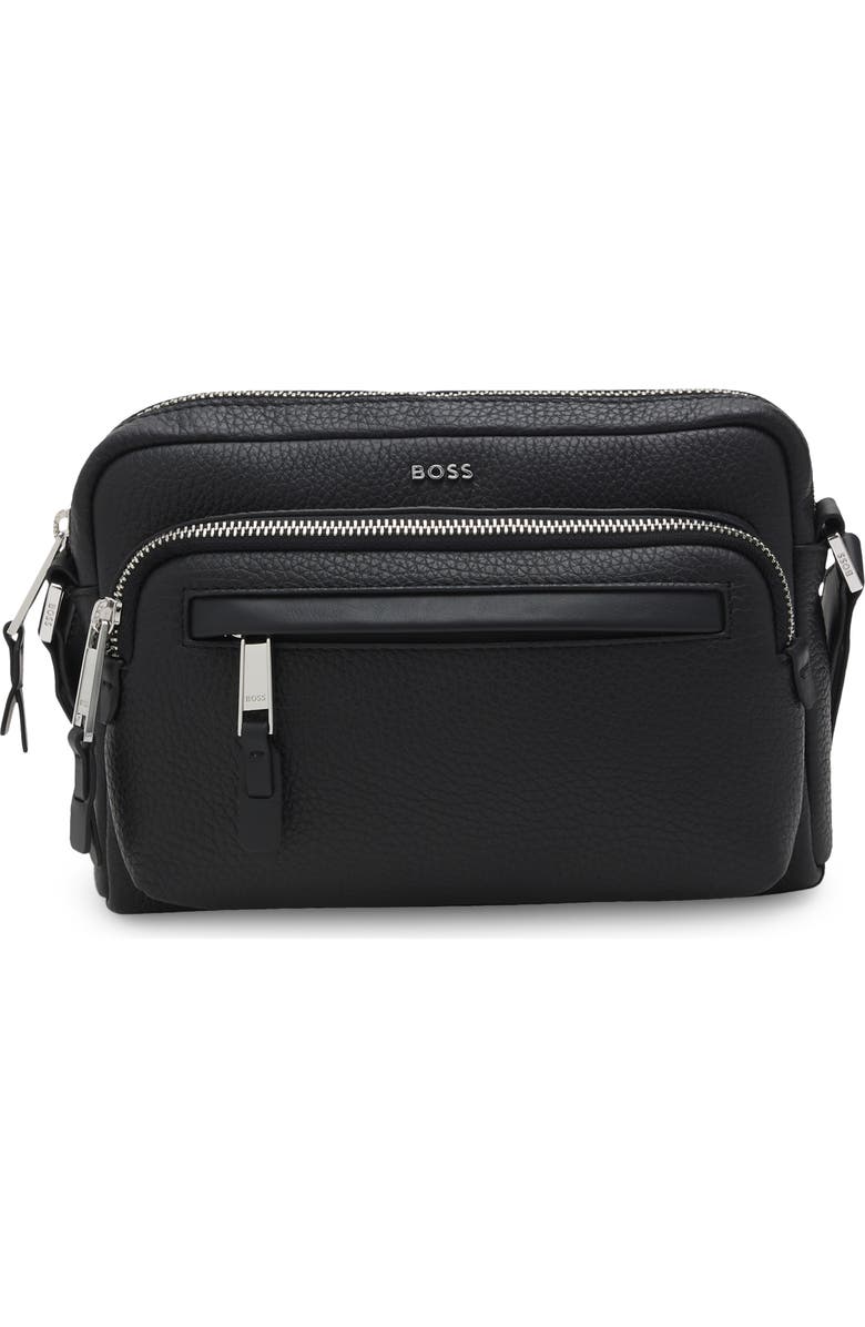 HUGO Small New Crosstown Leather North/South Messenger Bag, Main, color, Black