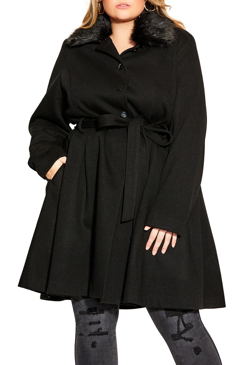 Blushing Belle Faux Fur Collar Coat, Main, color, BLACK