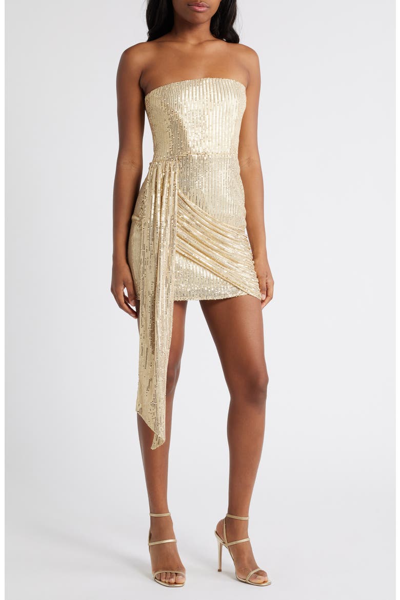 Sequin Strapless Minidress, Main, color, GOLD