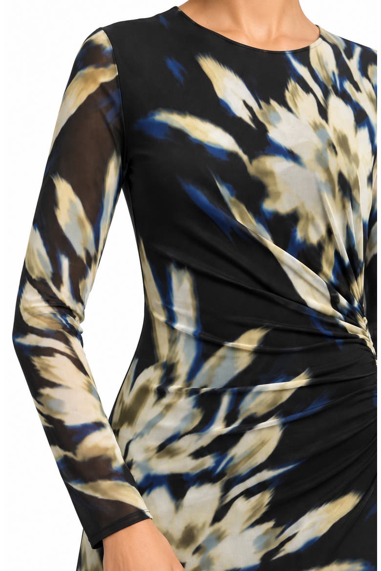 Asymmetric Mesh Long Sleeve Midi Dress, Alternate, color, INKY FLORAL