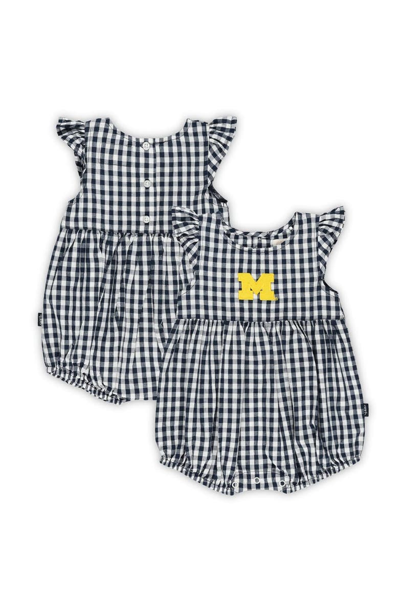 GARB Girl's Infant Garb White Michigan Wolverines Cara Gingham Ruffled Bodysuit, Main, color, White