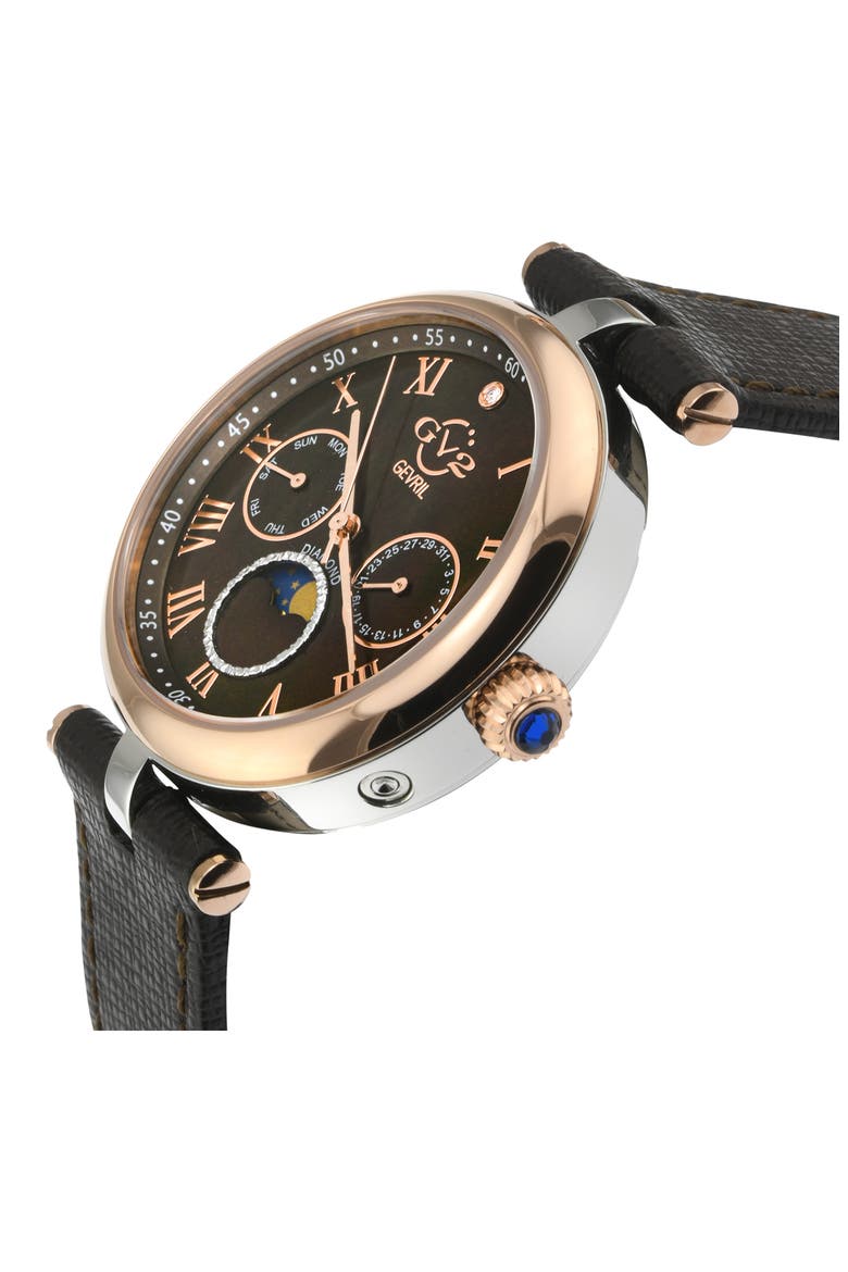 Florence Mother of Pearl Dial Diamond Leather Strap Watch, 36mm - 0.009ct., Alternate, color, BROWN