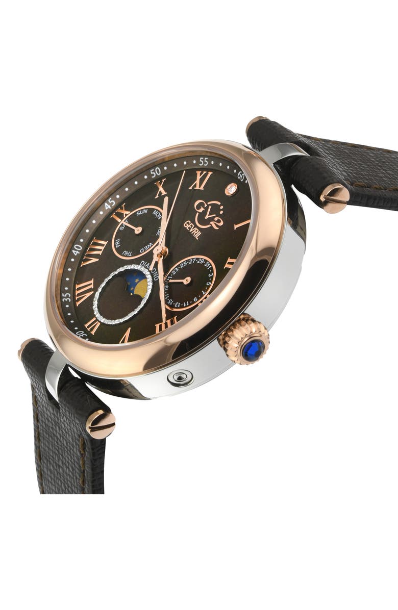 GV2 Florence Mother of Pearl Dial Diamond Leather Strap Watch, 36mm - 0.009ct., Alternate, color, Brown