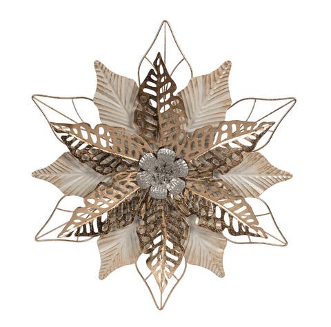 Christmas Poinsettia Wall Hanging Gold Decorative Art Sculpture 18"