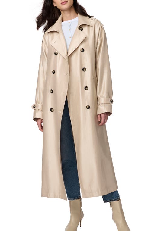 Bernardo Golden Luster Double Breasted Trench Coat In Light Khaki
