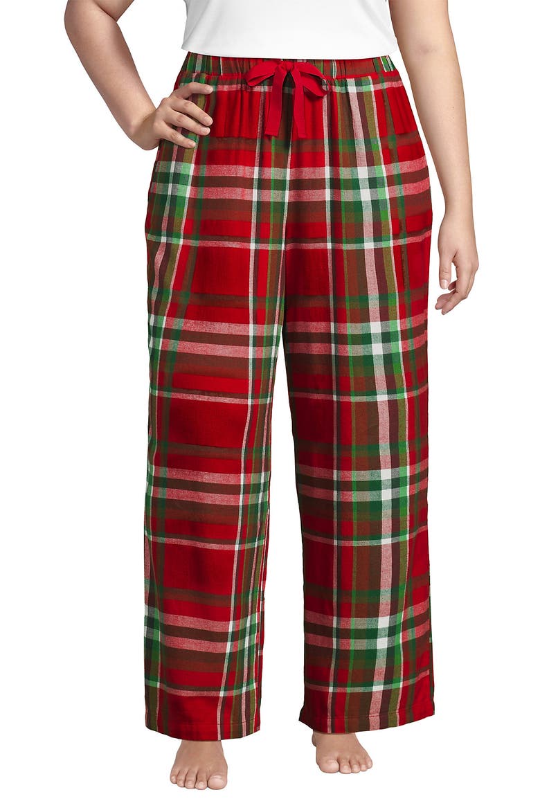 Print Flannel Pajama Pants, Main, color, Compass Red/Emerald Plaid