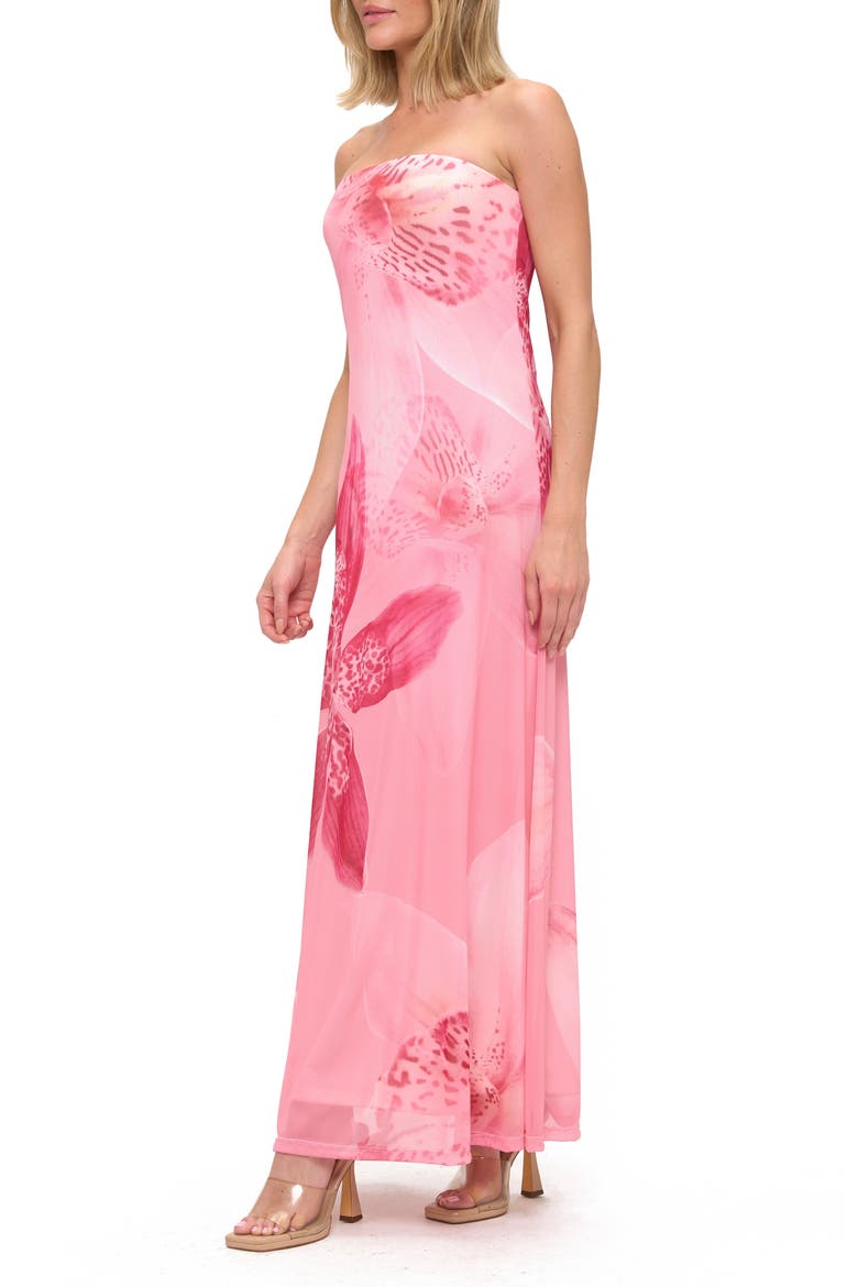Printed Strapless Maxi Dress, Alternate, color, HOT PINK FLORAL