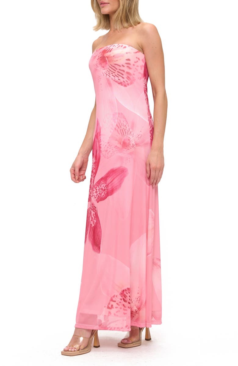 O.L. Printed Strapless Maxi Dress, Alternate, color, Hot Pink Floral
