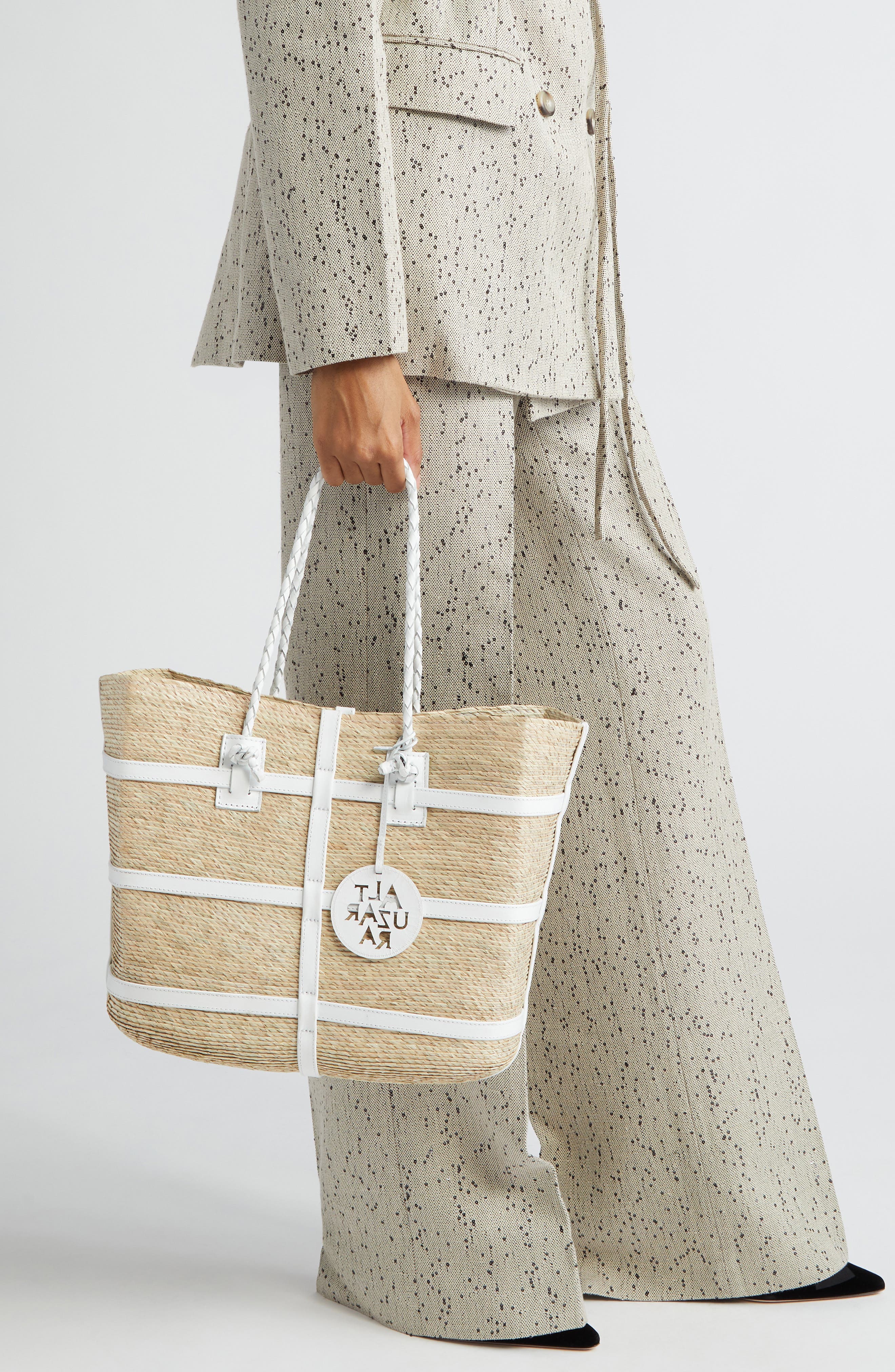 Large Watermill East/West Straw Tote, Alternate, color, NATURAL/ WHITE