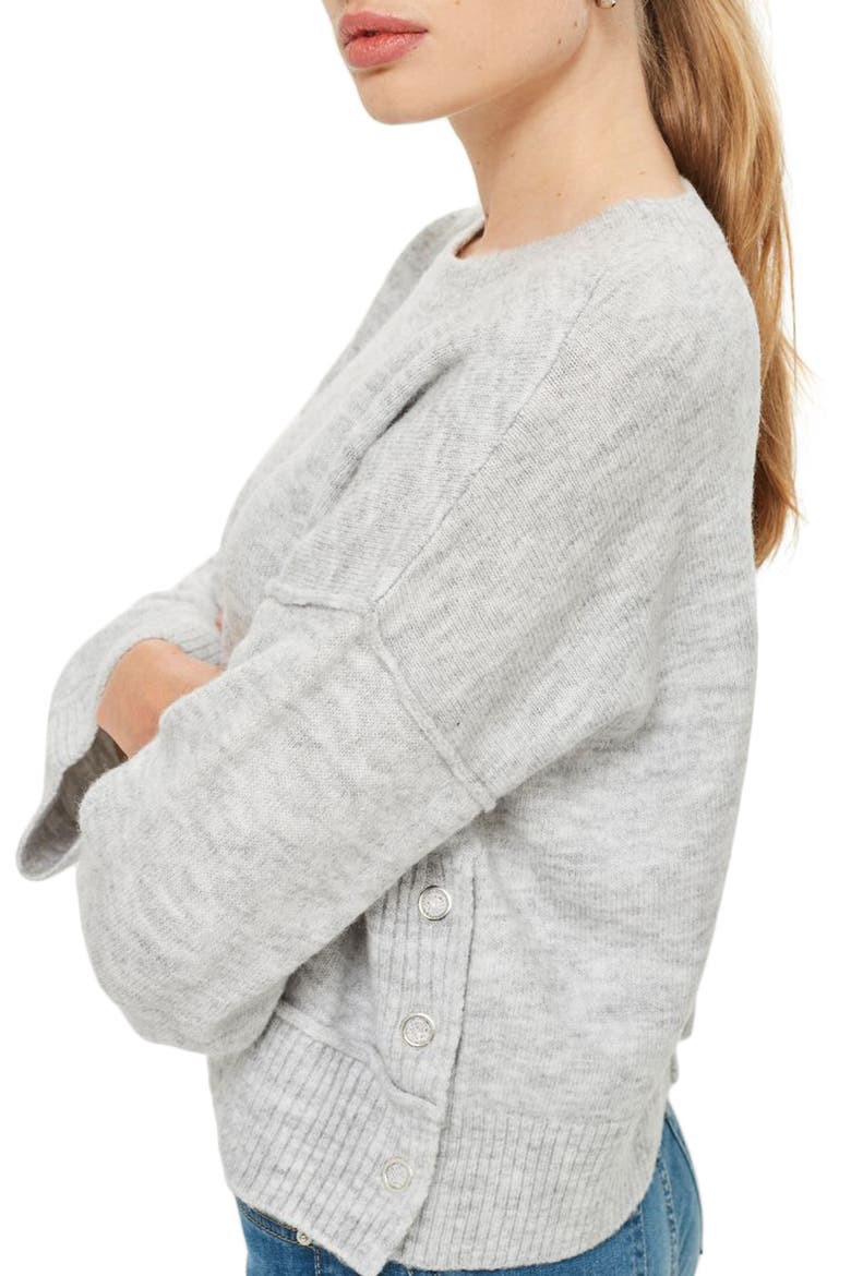 Mo Seam Detail Popper Sweater, Alternate, color, GREY MARL