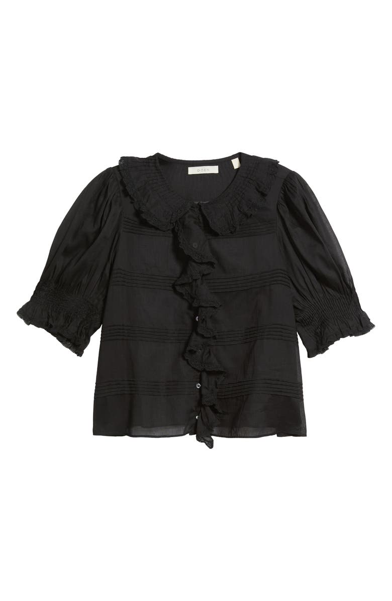 DÔEN Balsam Pintuck Ruffle Organic Cotton Button-Up Top, Alternate, color, Black