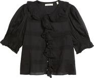 DÔEN Balsam Pintuck Ruffle Organic Cotton Button-Up Top