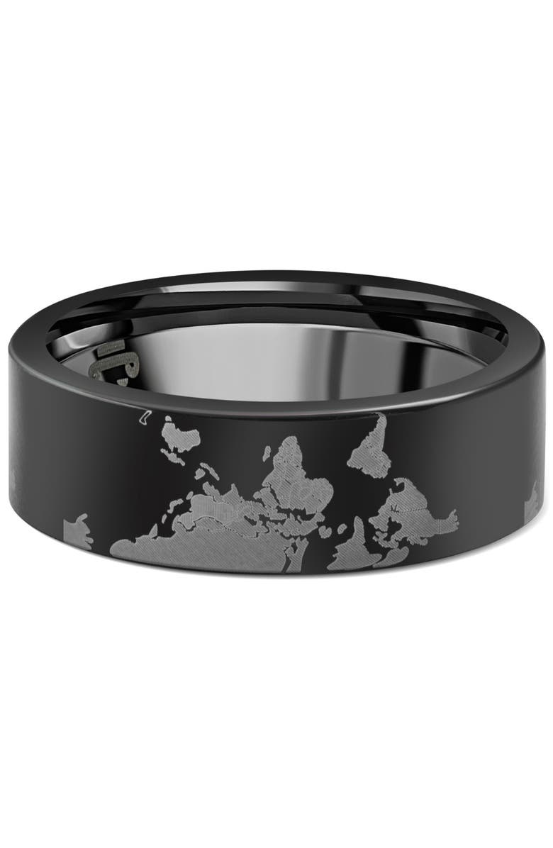 Bliss Diamond Men's Black Tungsten Lasered World 8mm Flat Ring Wedding Band, Main, color, 