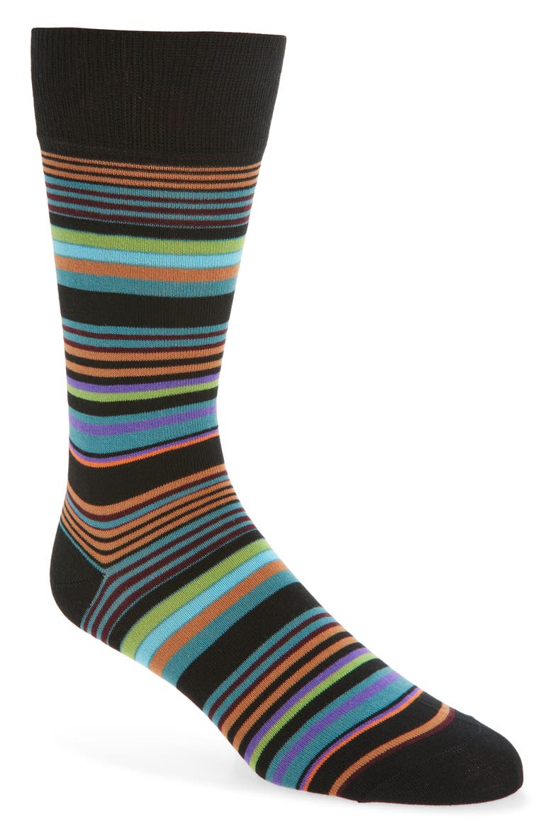Niam Stripe Cotton Blend Dress Socks, Main, color, BLACK