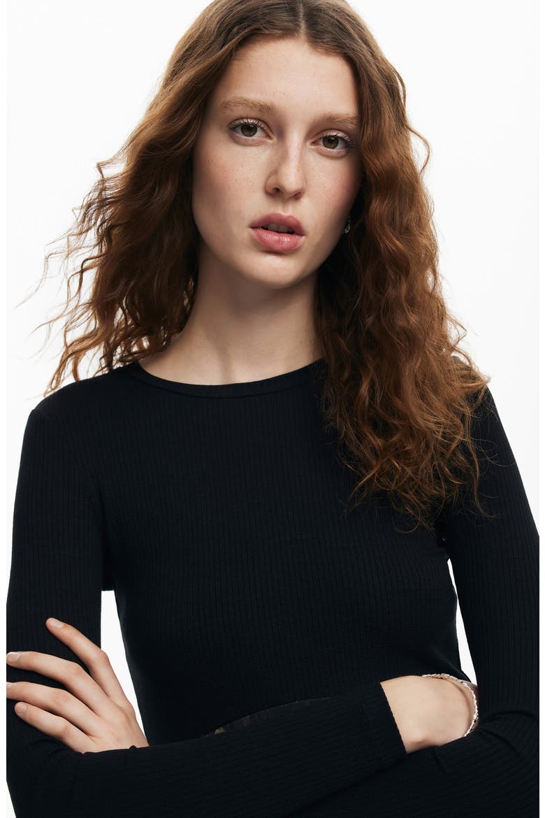 Pensee Mixed Media Long Sleeve Dress, Alternate, color, BLACK