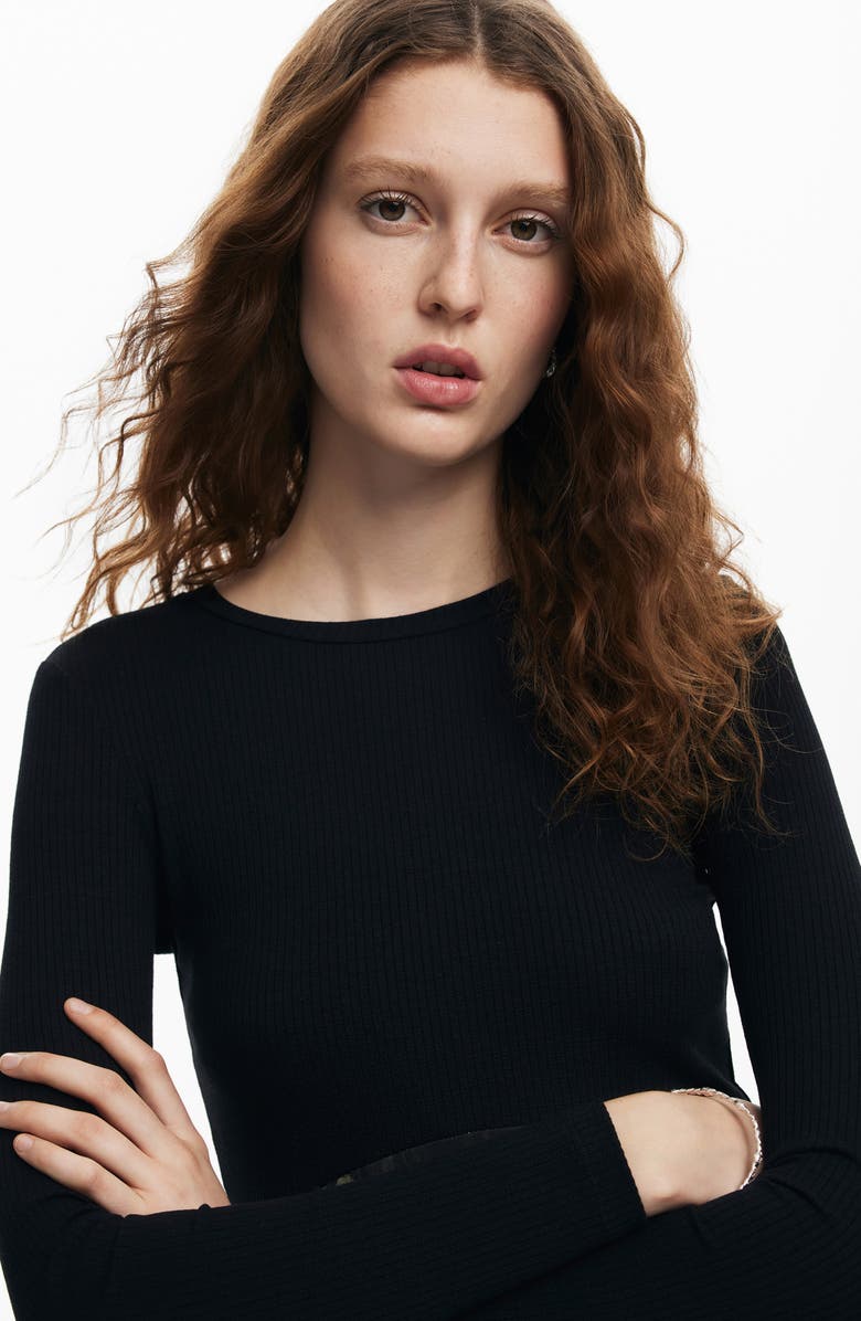 Desigual Pensee Mixed Media Long Sleeve Dress, Alternate, color, 