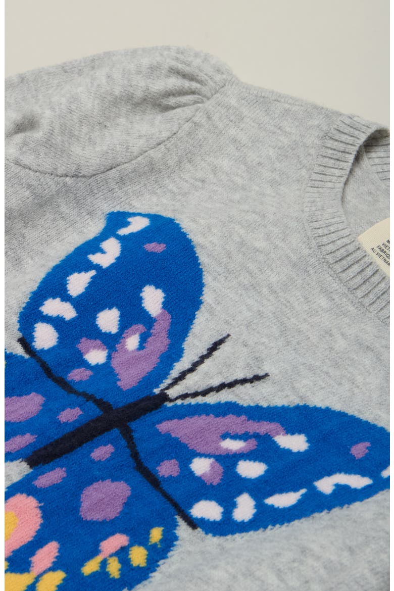 Kids' Icon Intarsia Puff Shoulder Cotton Blend Sweater, Alternate, color, GREY LIGHT HEATHER BUTTERFLY