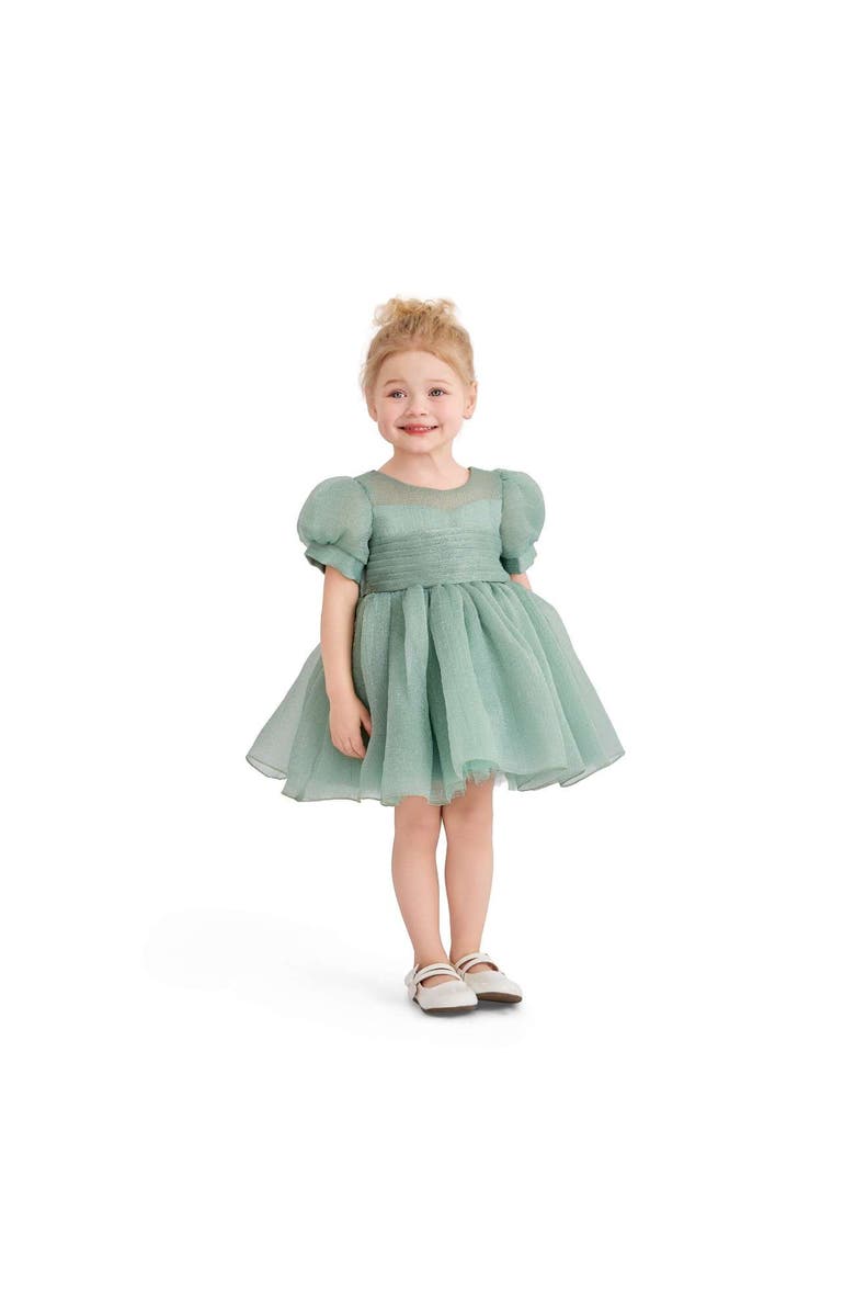 Tulleen Puff-Sleeve Party Dress, Main, color, Green