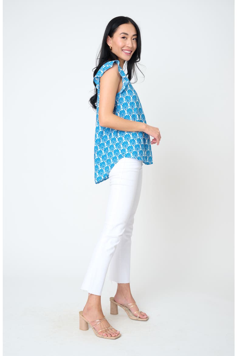 Notch Neck Flutter Sleeve High-Low Top, Alternate, color, BLUE MEDALLION PRINT