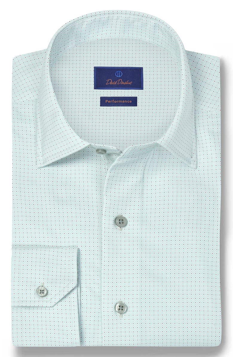 David Donahue Micro Print Performance Sport Shirt, Alternate, color, White Multi