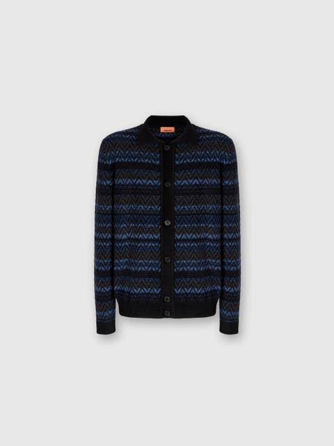 Cardigan With Zigzag And Stripe Pattern