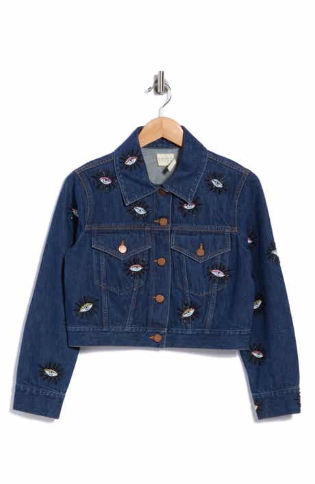 Chloe Evil Eye Embellished Crop Denim Jacket