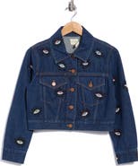 ALICE + OLIVIA Chloe Evil Eye Embellished Crop Denim Jacket