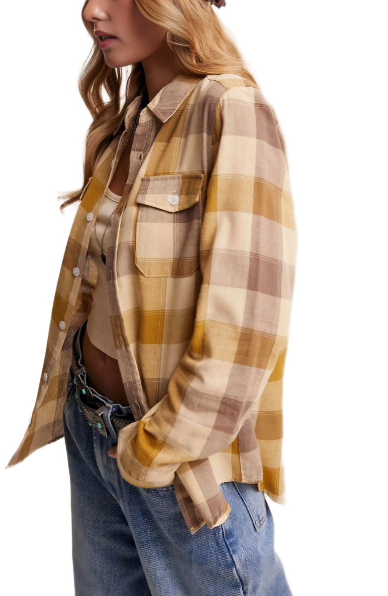 Knit and Lounge Button Flap Detail Plaid Button-Up Shirt, Alternate, color, Yellow Plaid