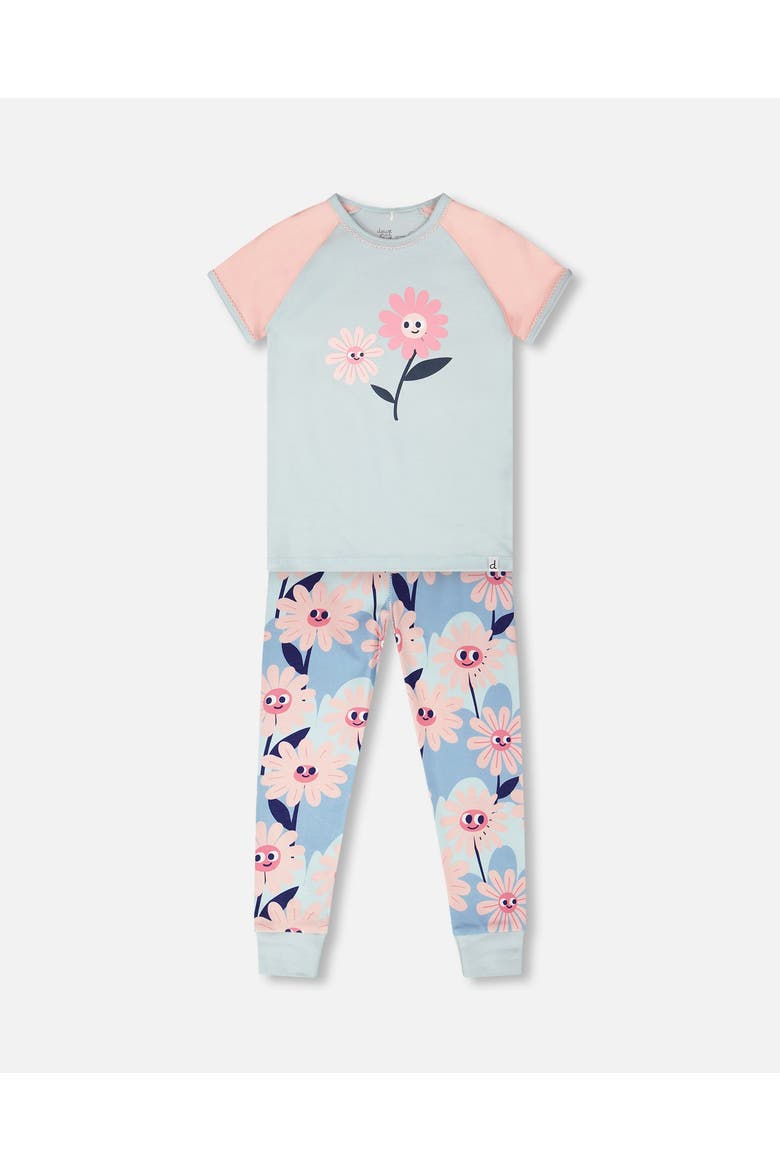 Organic Cotton Smiling Flower Two-Piece Pyjama Set, Main, color, Blue Smiling Flower Print
